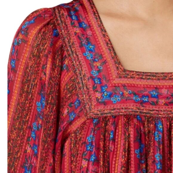 Sweet Baby Jamie red floral boho peasant midi dress S - Picture 3 of 14